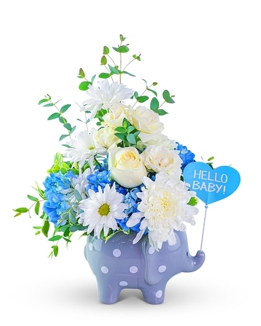 Little Elliot in Blue Flower Arrangement