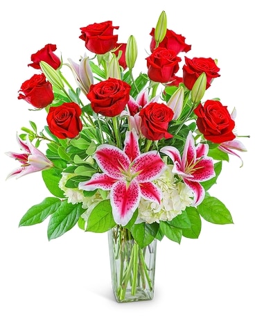 Classic Red Rose & White Lily Bouquet