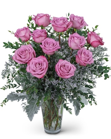 One Dozen Angelic Lavender Roses Flower Arrangement