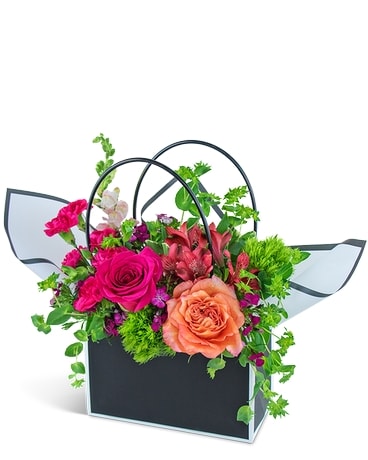 Bright and Bold Blooming Tote Flower Arrangement