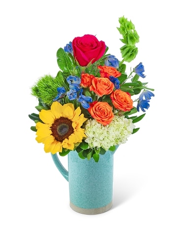 Bright Blossoms Keepsake Pitcher Flower Arrangement