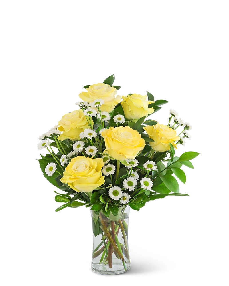 Yellow Roses with Daisies in Cypress TX - Blooms From The