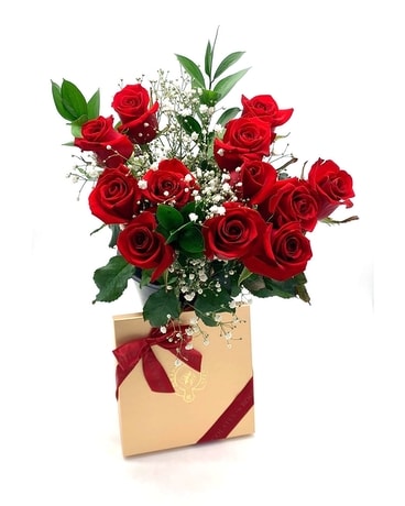 Deluxe roses and chocolates Flower Arrangement