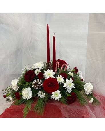 Holiday Illumination - Double Candle Flower Arrangement