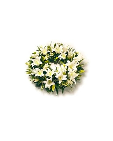 Serene White Wreath Sympathy Arrangement