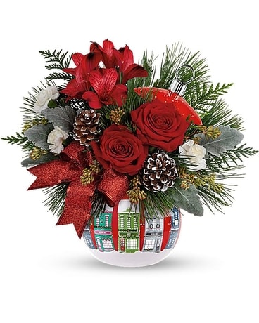 Teleflora's Festive Holiday Houses Bouquet Flower Arrangement