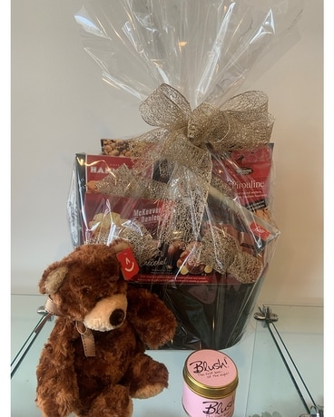 Sweet Treats, stuffed Ty Teddy and Candle Gift Basket