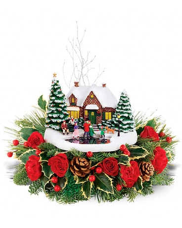 LIMITED EDITION  Thomas Kinkade's Skater's Pond Flower Arrangement