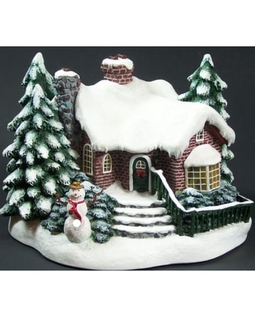 LIMITED EDITION  A Village Christmas Lighted House Flower Arrangement