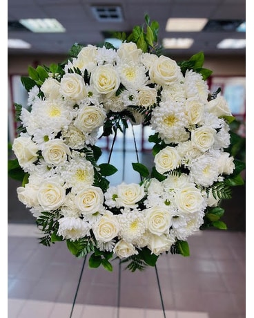 Sympathy Wreath All White Flower Arrangement