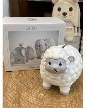 Lamb Coin Bank Flower Arrangement