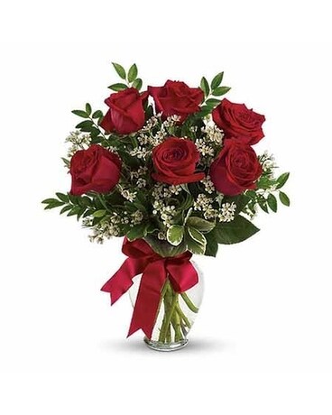 6 Roses in a Vase Flower Arrangement