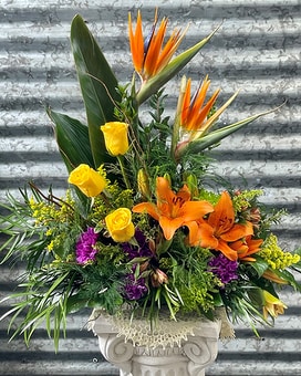 Birds Above the Blooms Flower Arrangement