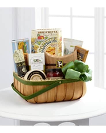 The FTD® Heartfelt Sympathies™ Gourmet Basket Flower Arrangement
