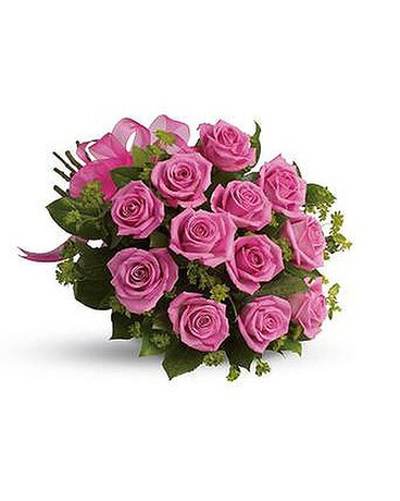 Dozen Hand Tied Pink Roses Flower Arrangement