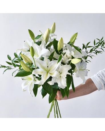 Hand-tied bouquet of pristine white lilies Bouquet
