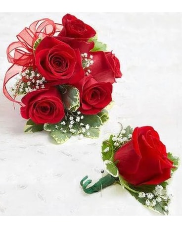 Red Rose Corsage & Boutonniere Flower Arrangement