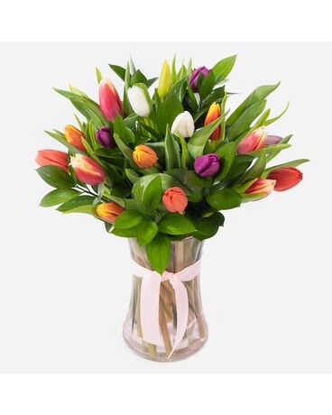 Mixed Tulips in a vase Flower Arrangement