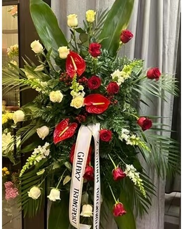 Red and White Standing Flower Arrangement