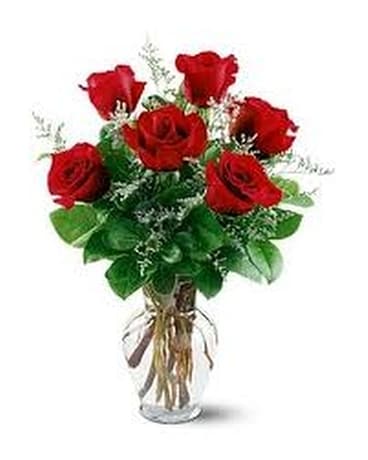 Six Red Roses in a vase Flower Arrangement