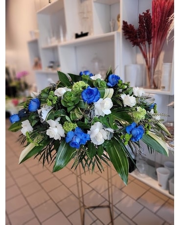 Heavenly Blue Funeral Casket Spray Flowers