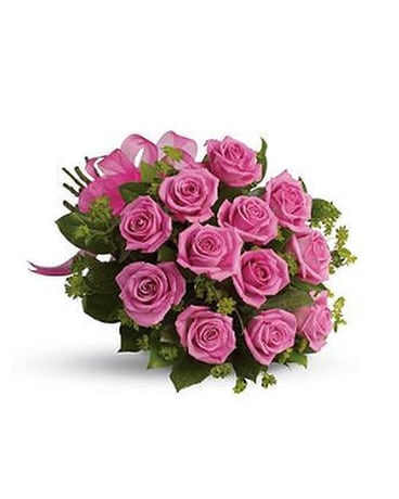 Twelve Pink Roses . No Vase Flower Arrangement