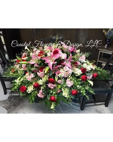 Pink Red Coastal Blanket In Gulf Ss Al Flowers Pink Red Coastal Blanket Funeral Arrangement