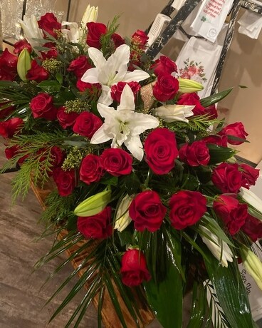 Lily and Rose Blanket Funeral Casket Spray Flowers