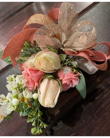 Shimmering Soft Roses Corsage