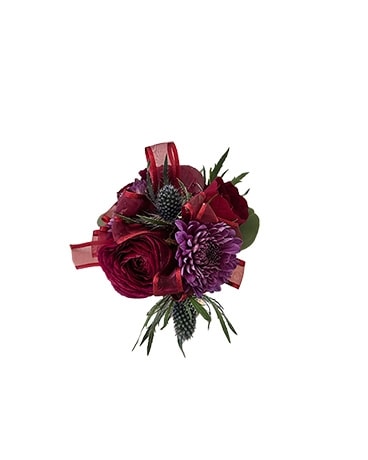 Three Burgundy Mini Rose Corsage with Accents in Scottsdale AZ