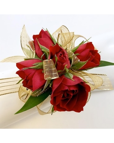 Five Red Mini-Rose Corsage Flower Arrangement