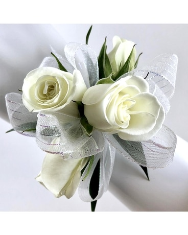 Four White Mini-Rose Corsage Flower Arrangement