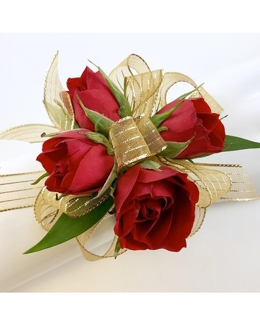 Four Red Mini-Rose Corsage Flower Arrangement