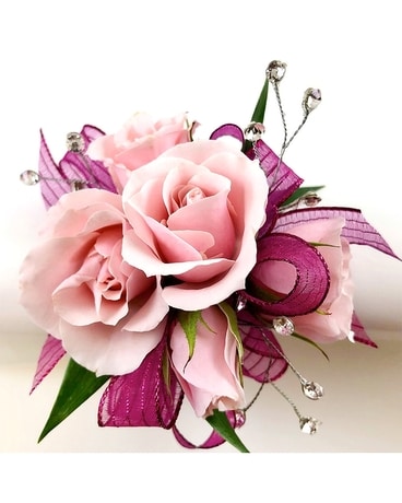 Five Pink Mini-Rose Corsage with Bling Flower Arrangement