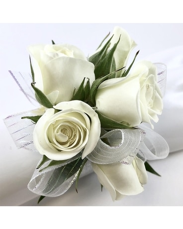 Five White Mini-Rose Corsage Flower Arrangement