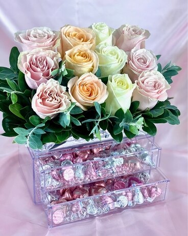 Pastel Roses & Kisses by East Arrowhead Flowers Flower Arrangement