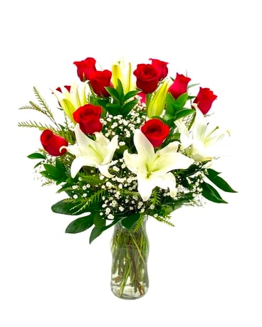 White Lilies and Roses by East Arrowhead Flower Arrangement