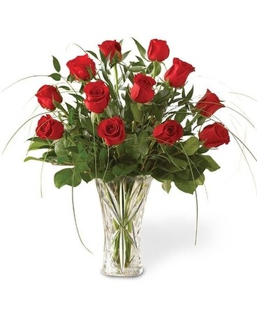 ROSE ELEGANCE IN CRYSTAL VASE Flower Arrangement