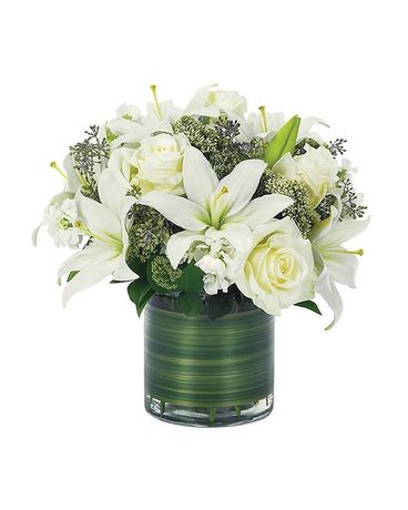 Lovely Lily & Roses Bouquet-All White Flower Arrangement