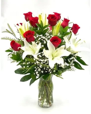 Romance Of Roses And Lilies Flower Arrangement