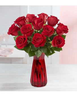 One Dozen Romantic  Red Roses Flower Arrangement