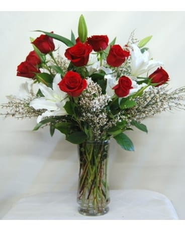 Inglis' Roses and Lily Romance Bouquet Flower Arrangement