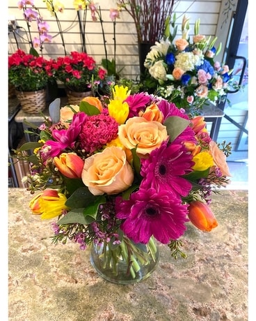 Tulips and Daisies Flower Arrangement
