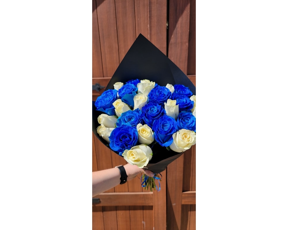 2 Dozen Blue and White Roses in Fontana CA - Hugo's Flower Shop