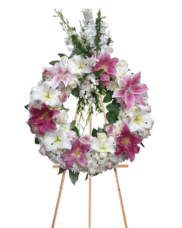 Heavenly Lilies Wreath Funeral Arrangement