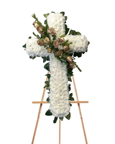 Golden Roses Cross Funeral Arrangement