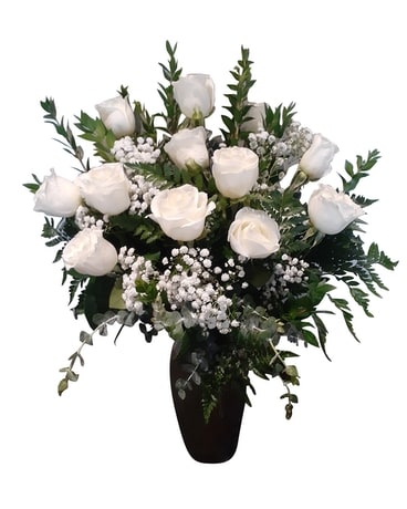 Snow White Roses Flower Arrangement