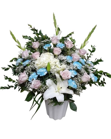 Sweet Pastel Bucket Arrangement Flower Arrangement