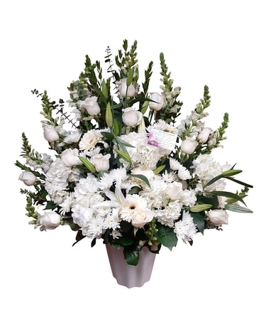 White Garden Bucket Arrangement Flower Arrangement