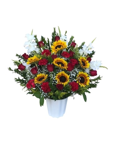 Tranquil Sunset Bucket Arrangement Flower Arrangement